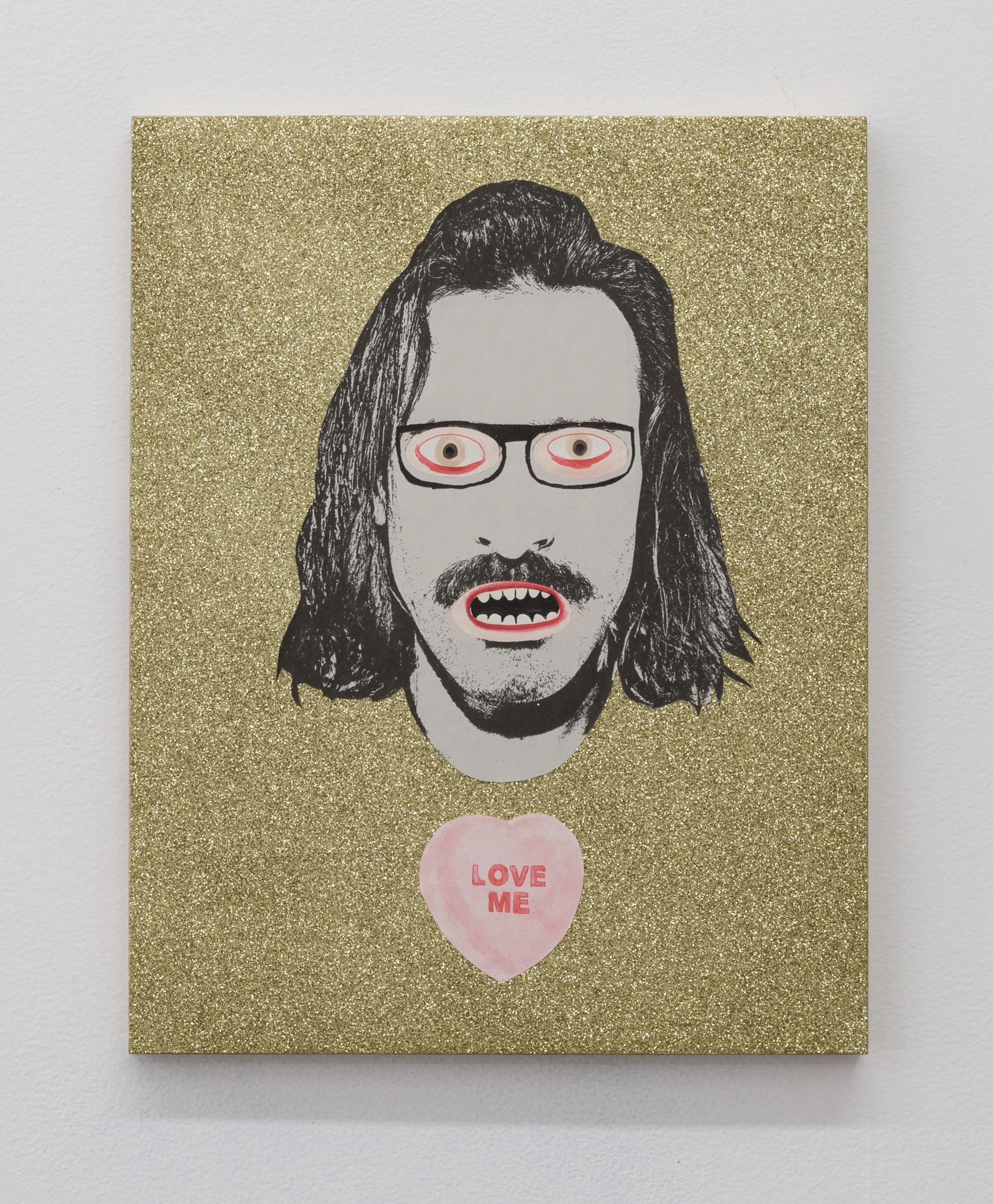 SWAK VI (Love Me) , 2019 glitter, paper, and mixed media on panel 14 x 11 in