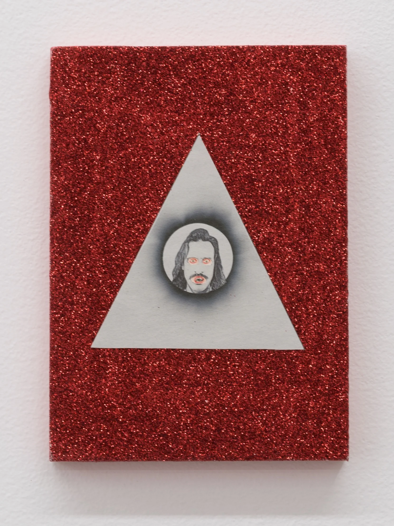 The Story of Slim Dad Body I (The Reign of Slim Dad Body Begins, Long Live Slim Dad Body) , 2019 glitter, tinsel, and mixed media on panel 7 x 5 in
