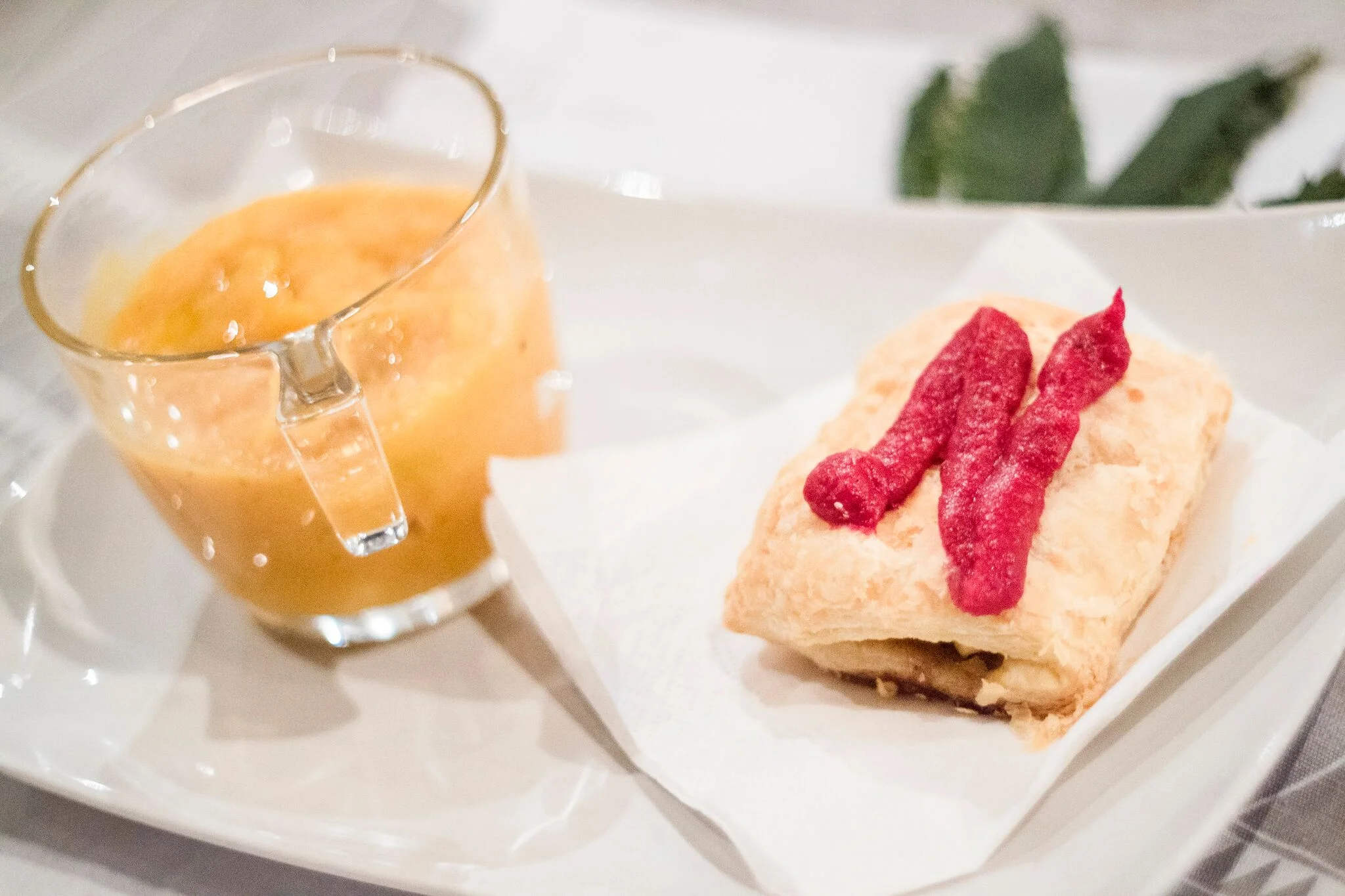 So we started off with a First Course of a savory Root Vegetable "Pop Tart" that was filled with a maple, pecan chutney and delicata squash, I served that side by side with a roasted butternut squash soup that was topped with an olive oil that I had infused with sage and Cannabis (5 mgs of CO2 derived THC Distillate provided by the amazing people at Select Oil). Each plate was individually Dosed after it was cooked. This was to ensure that none of the cannabinoids got cooked off so that I could account for all of them. This made for a more precise dose in every dish.