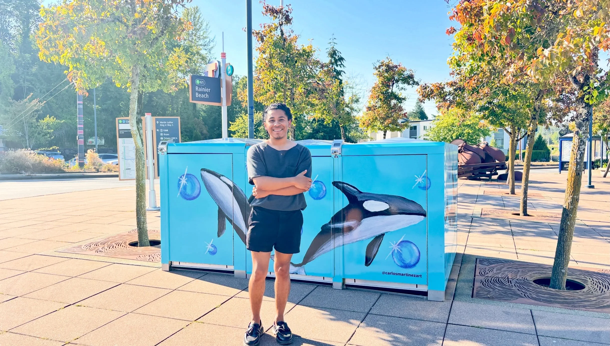 This spring, I had pleasure to create the artwork for the Rainier Beach Light Rail Station bike lockers. I&rsquo;ve been obsessed with orcas lately and I felt this project was the perfect occasion to include them in my artwork. 

I made four individu