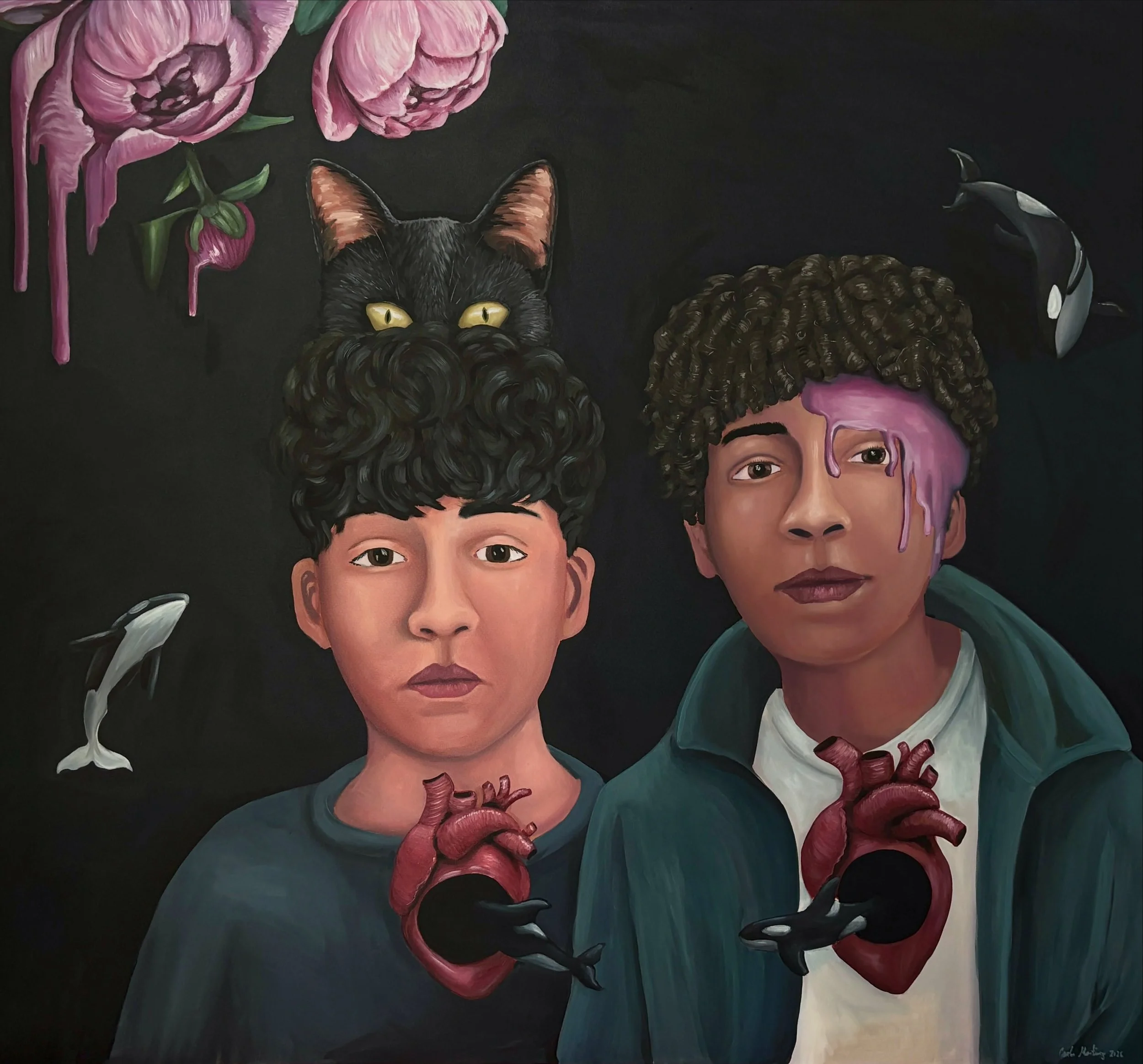 I&rsquo;ll Be Around. 2026. 🌸🫀
58 x 64 inches. Acrylic on canvas. 

A portrait of brotherhood. Natanael (right) and Santiago (left).