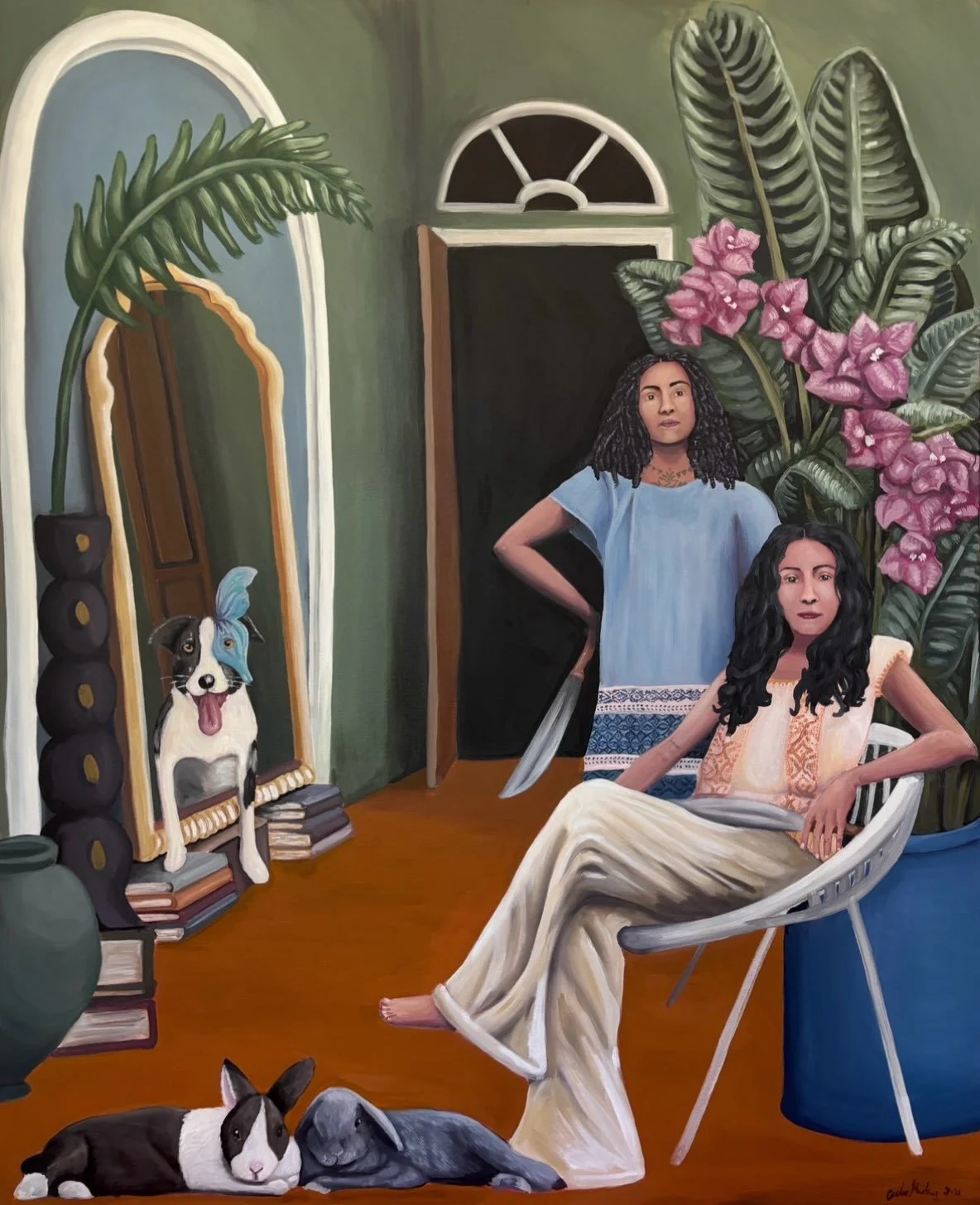 Las Hermanas Martinez-Lorenzo. 2026. 
Acrylic on canvas. 47.5 x 58.5 inches. 
Part of my series &ldquo;Life by a Thousand Cuts&rdquo;. 

This double portrait is about survival, guidance, sisterhood, and lifelines. 

I&rsquo;ve always admired Brianda 