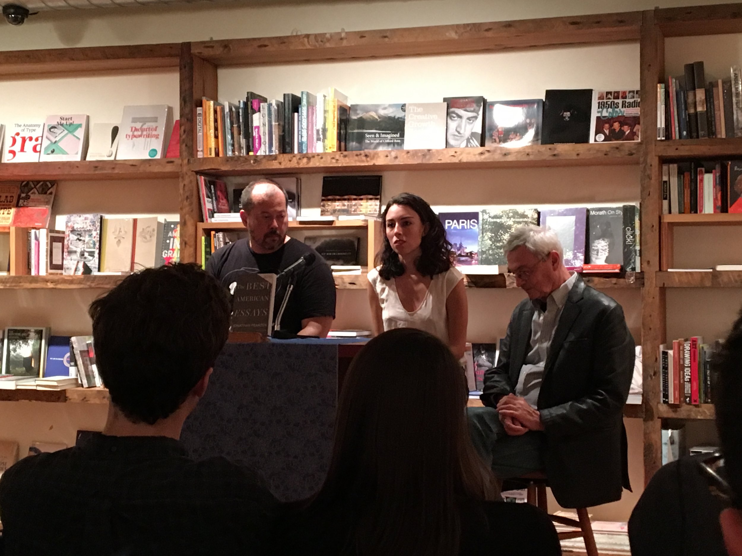 From left: Alexander Chee, Jordan Kisner, and Robert Atwan speak on the nature of the modern American essay. 
