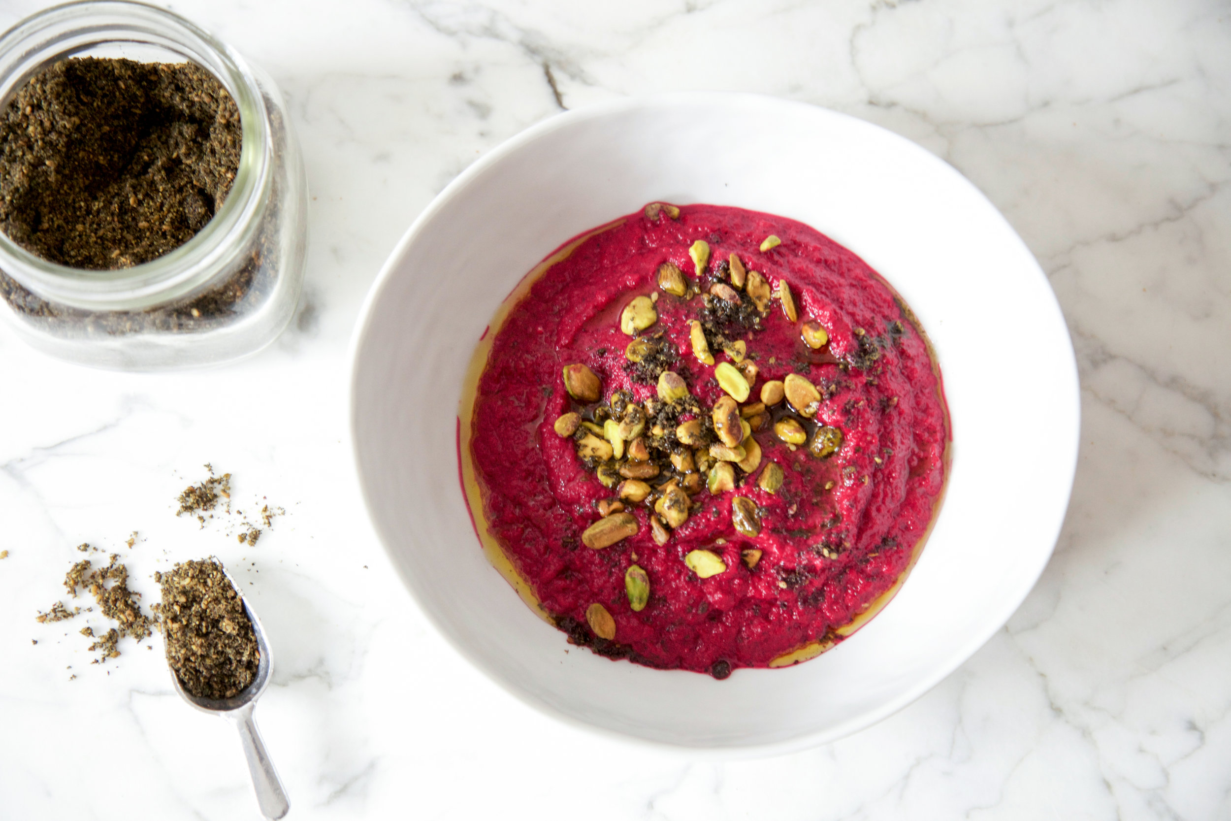 Beet Hummus with Za'atar & Avocado Tahini Mousse — The Fennel Frond