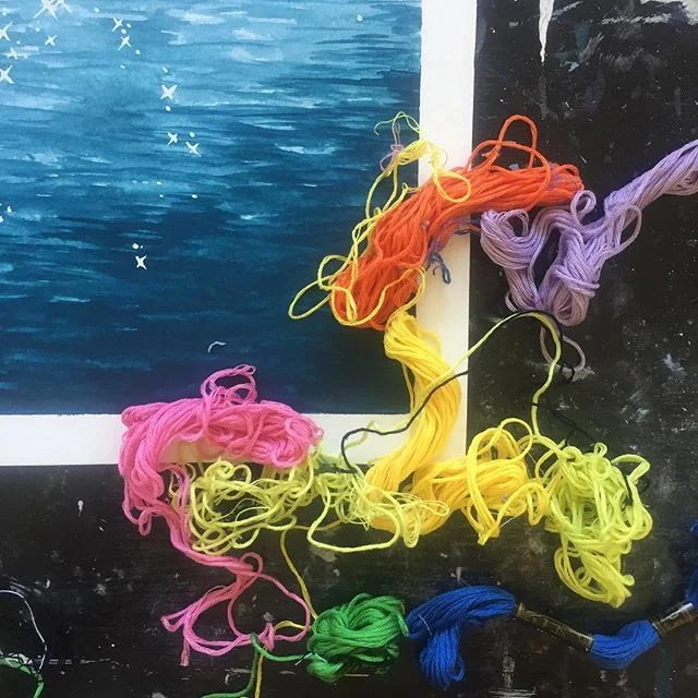 Choices...
I went with 3 strands of chartreuse, 1 strand of green, and 1 of orange