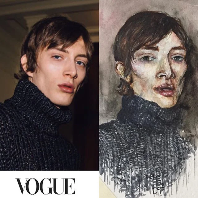 Painting pretty zombie boys from @voguemagazine .
.
.
.
.
.
#watercolor #painting #malemodel #fashion #portrait #portlandartist #art