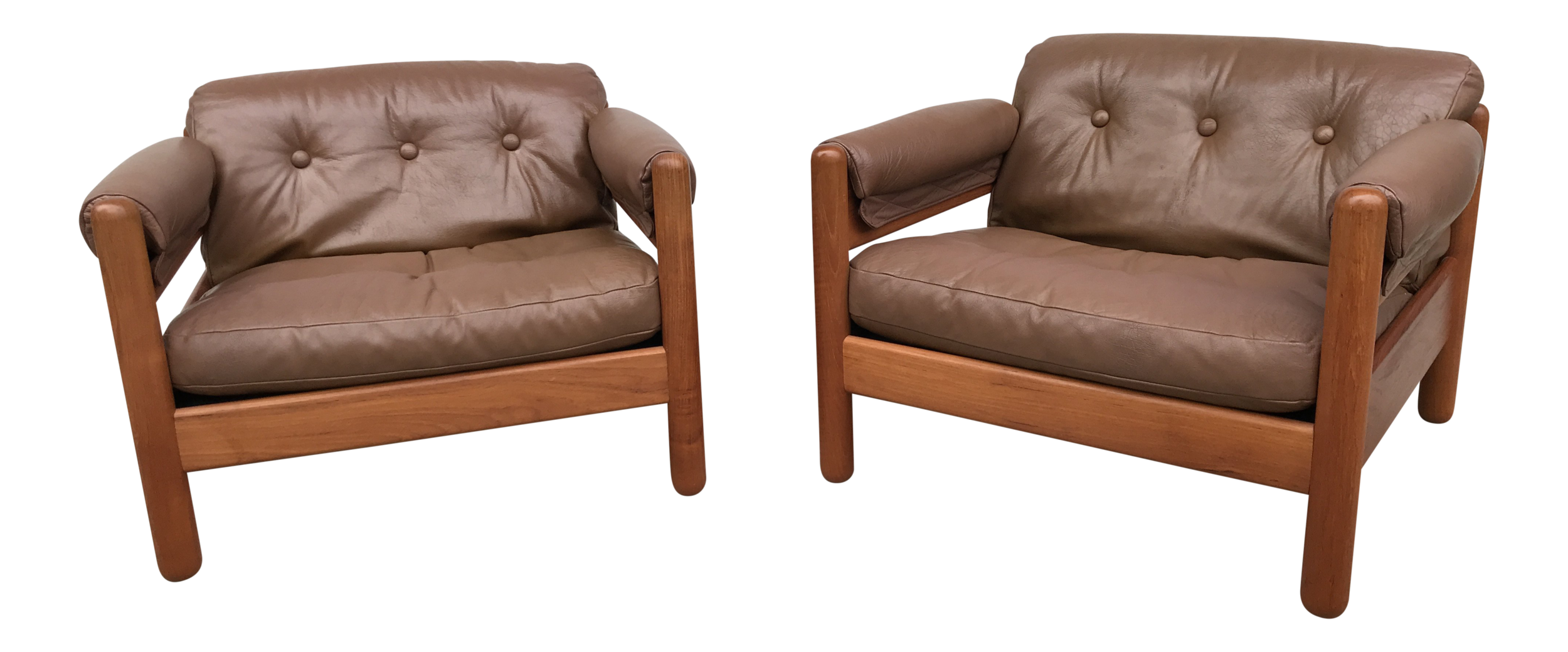 Pair of Makael Laursen Teak & Leather Danish Modern Lounge Chairs