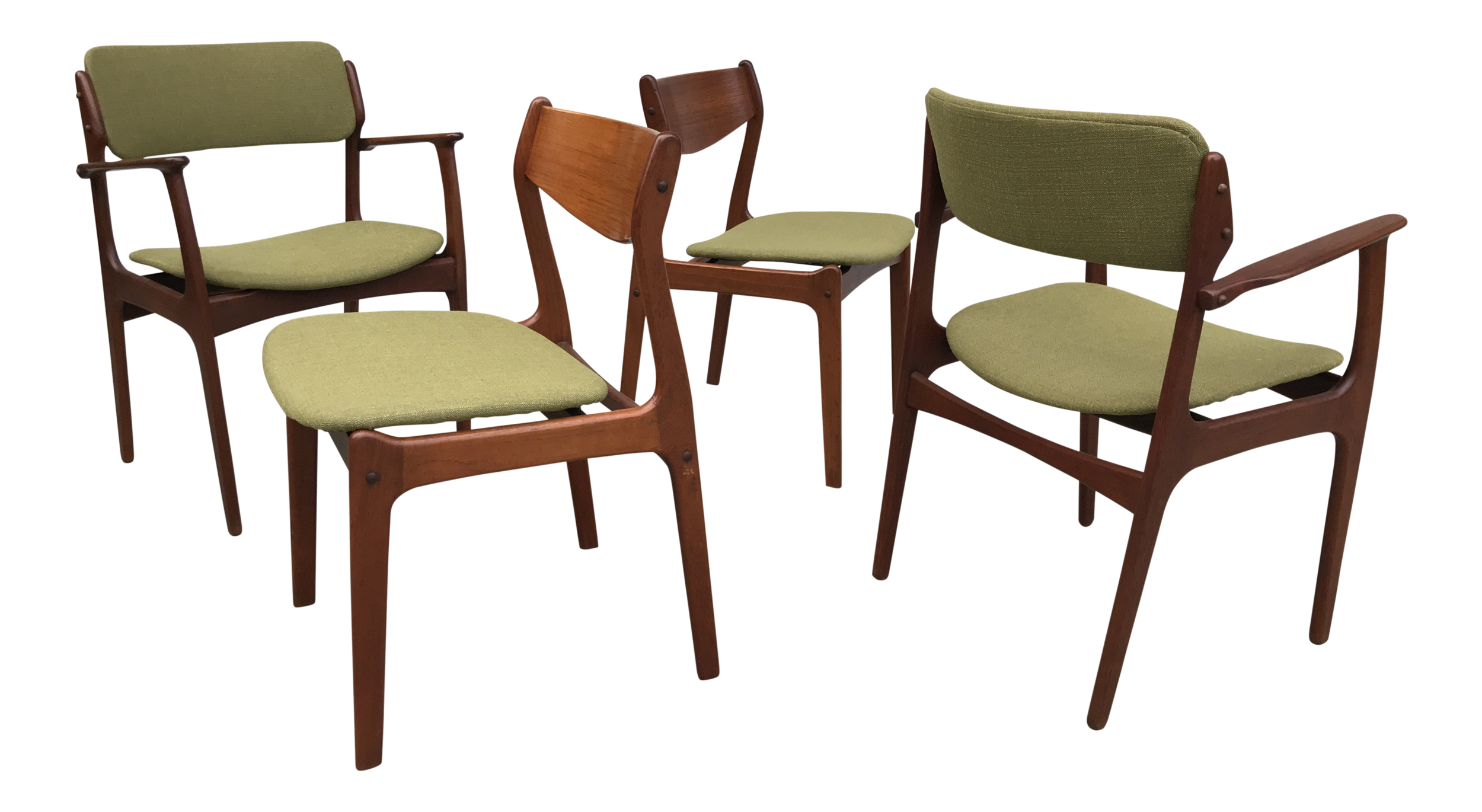 1950s Danish Modern Green Upholstred Teak Dining Chairs - Set of 4