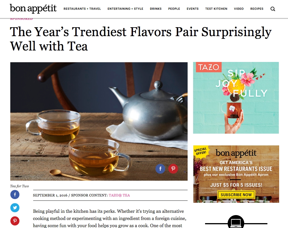 Digital and Print Magazines: A Conde Nast media buy gave us native and sponsored articles, recipes tips and more with Bon Appetite and Elle magazines..