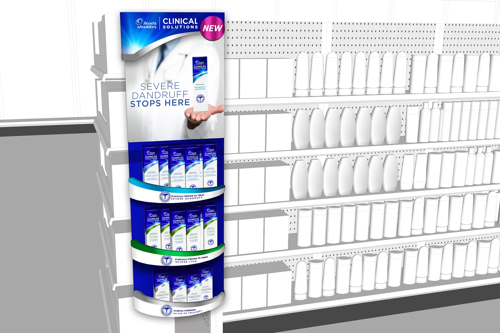 Custom Power Wing Display: Additional feature product location at the end-of-aisle hotspot.