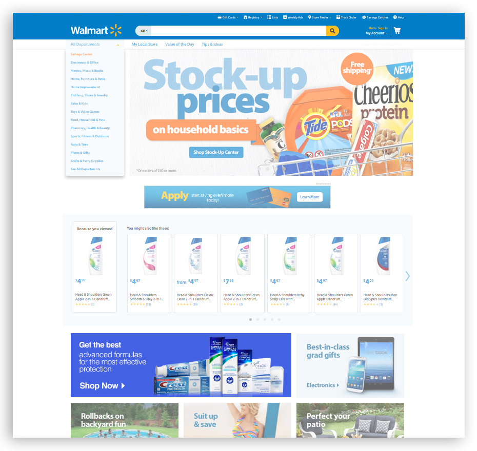 Category feature tile on Walmart.com