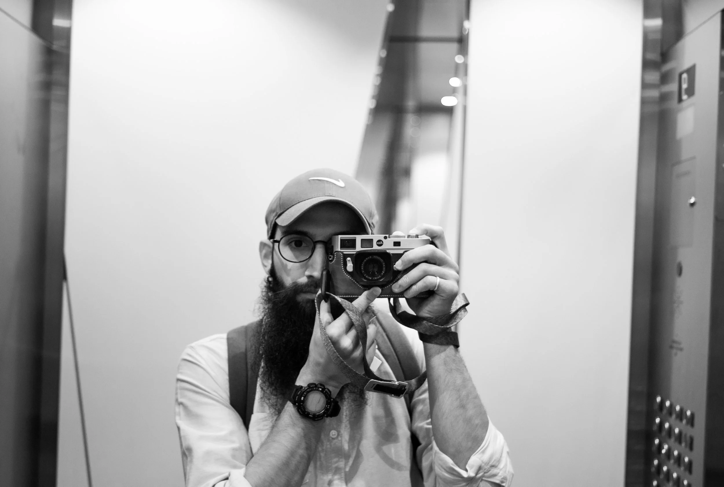 Mandatory lift selfie | Toronto, Canada | Leica M8 | 40mm | F2, 1/50, ISO320