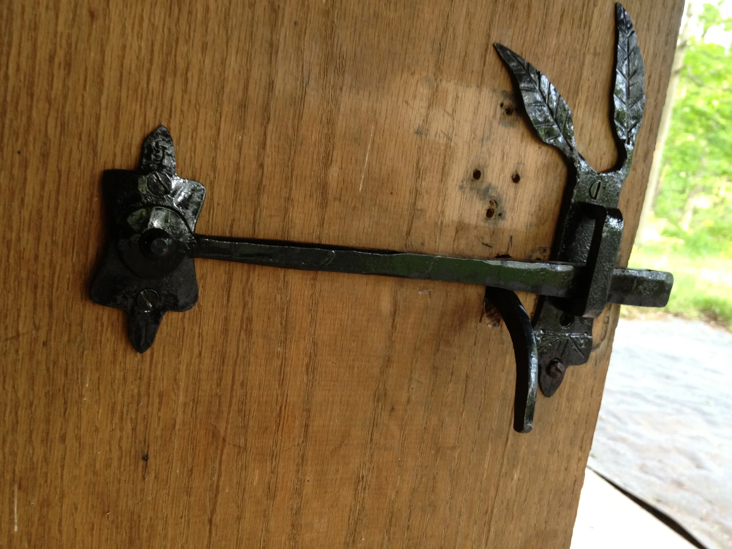 Inside hardware of the Maple Leaf latch. 