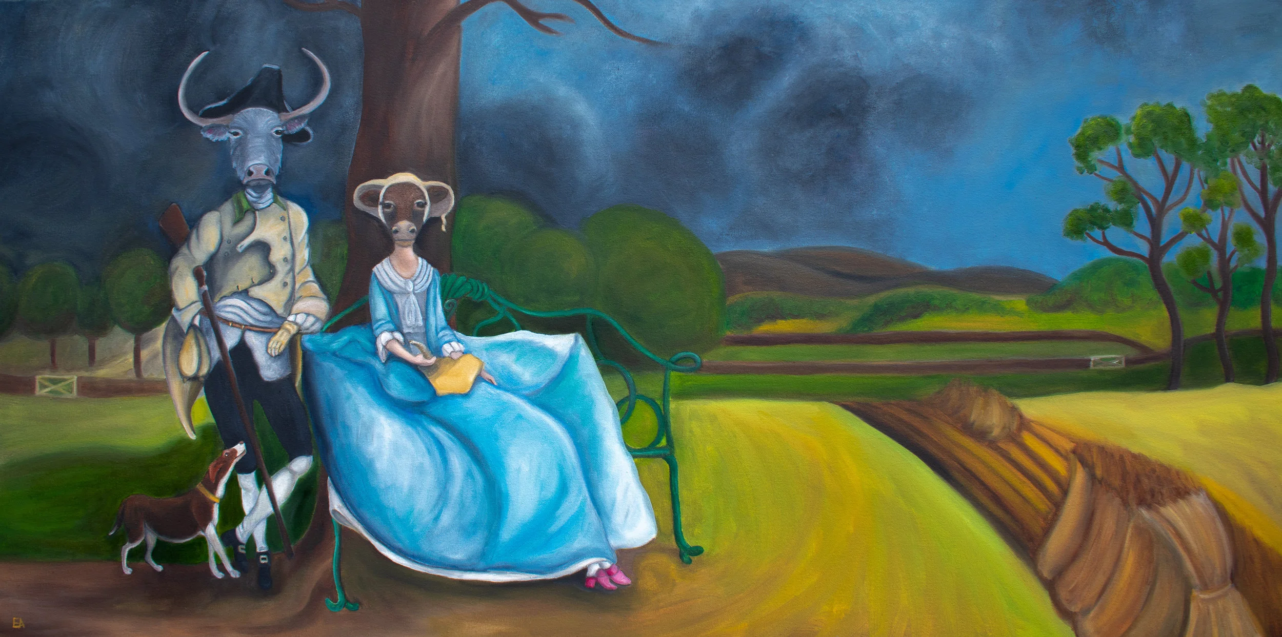“Mr and Mrs Andrews” inspired by the Thomas Gainsborough painting (1750).