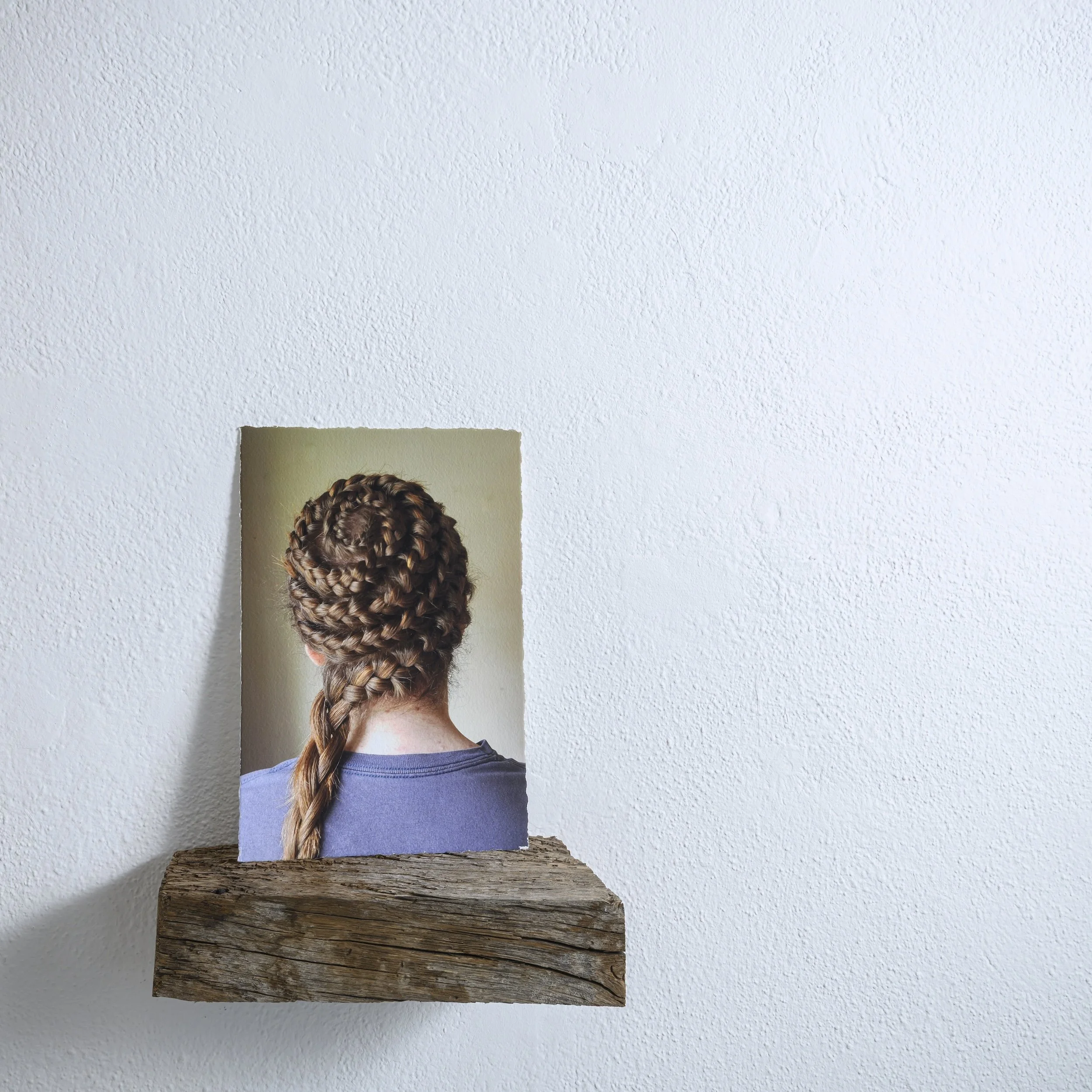 To Hold, 2026, inkjet pigment print on cotton paper, reclaimed oak, 29 x 23 x 14cm