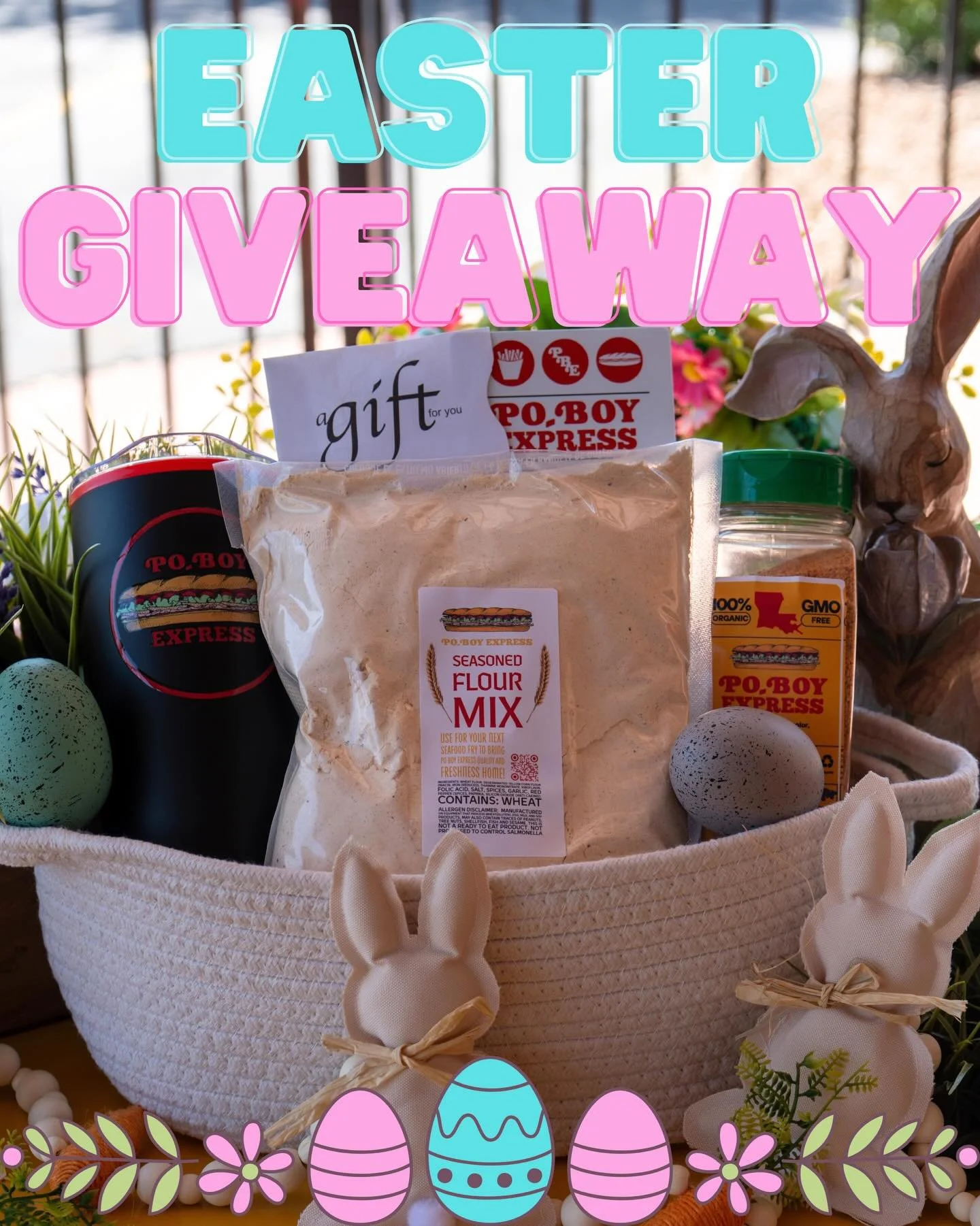 PO-BOY EASTER GIVEAWAY !!!!

We&rsquo;re so grateful for your love and support! To show our appreciation, we&rsquo;re excited to announce our EASTER giveaway just for you! You&rsquo;ll have a chance to win a Poboy Express cup, a seasoned flour mix, s