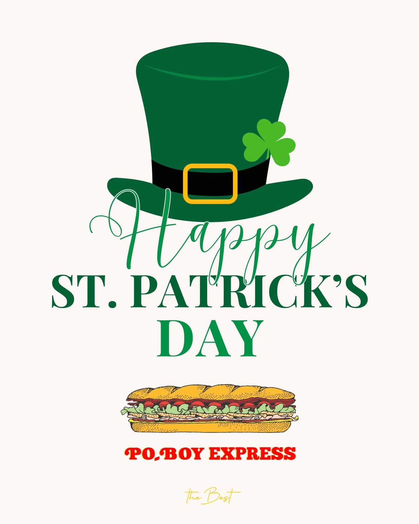 Wishing you a lucky St. Patrick's Day!
#poboyexpress #bestpoboy #stpatricksday☘️ #225batonrouge #foryou