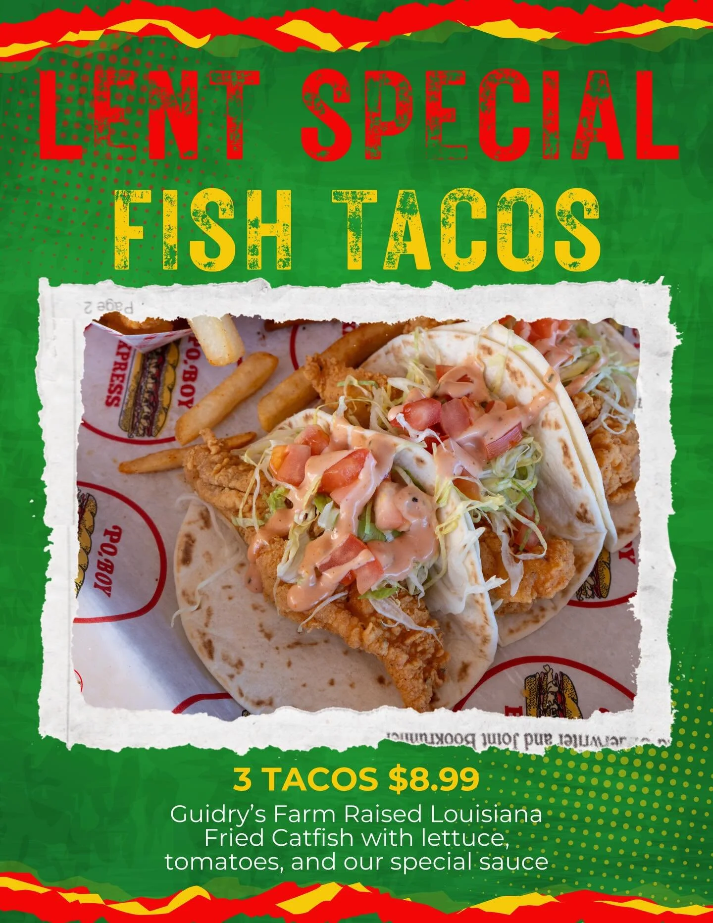 Crispy catfish tacos with all the fixins.
Available at Siegen Location.
#catfish #tacos #poboyexpress #225batonrouge #foryou