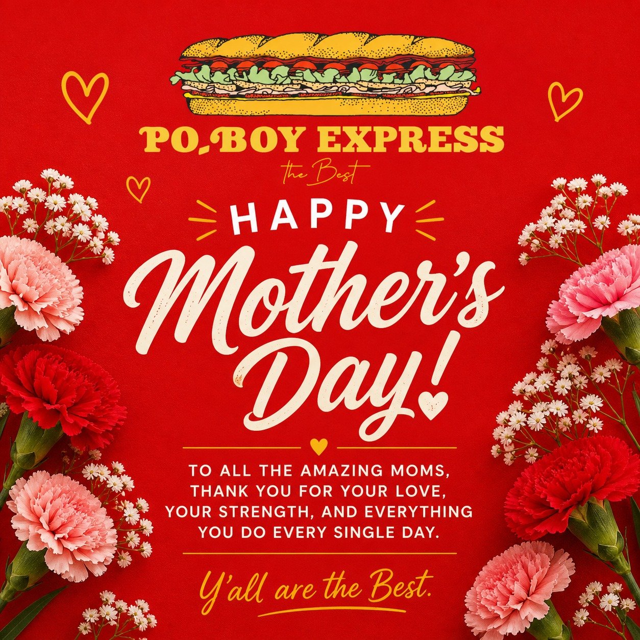 Happy Mother&rsquo;s Day to all the amazing moms out there 💐💖 We are closed today May 10, 2026
#mothersday #poboyexpress #225batonrouge #foryou