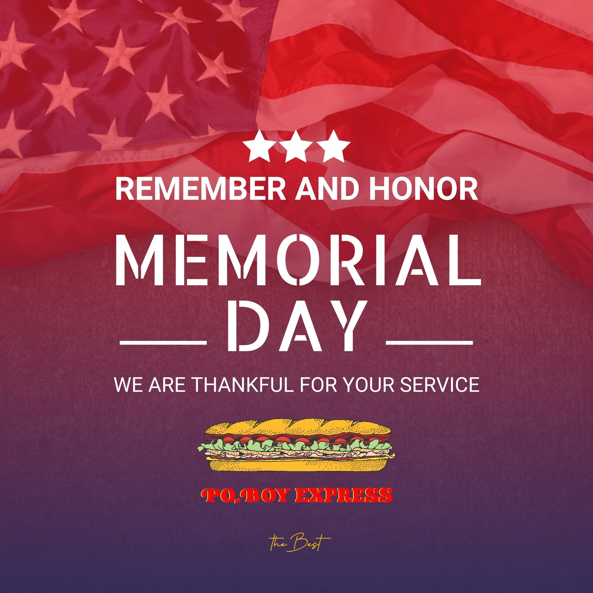 Celebrate, remember, and honor. Happy Memorial Day 🇺🇸
#MemorialDay #poboyexpress #225batonrouge #foryou