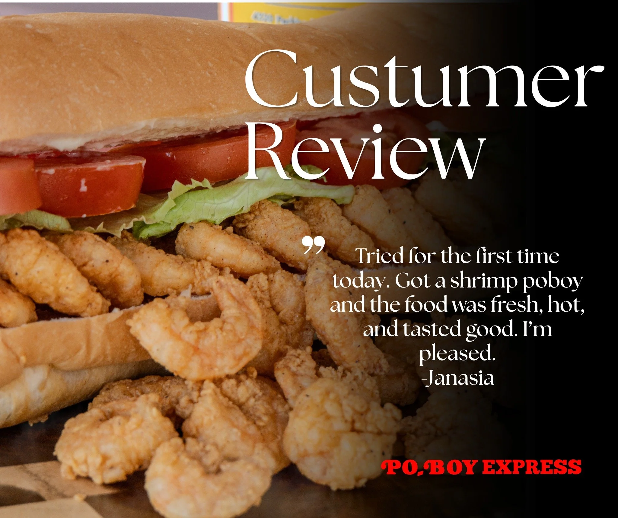 Serving great food is what we do&mdash;hearing you loved it is the best part! Thanks for the review. ❤️💛
#customerappreciation #poboyexpress #225batonrouge #foryou