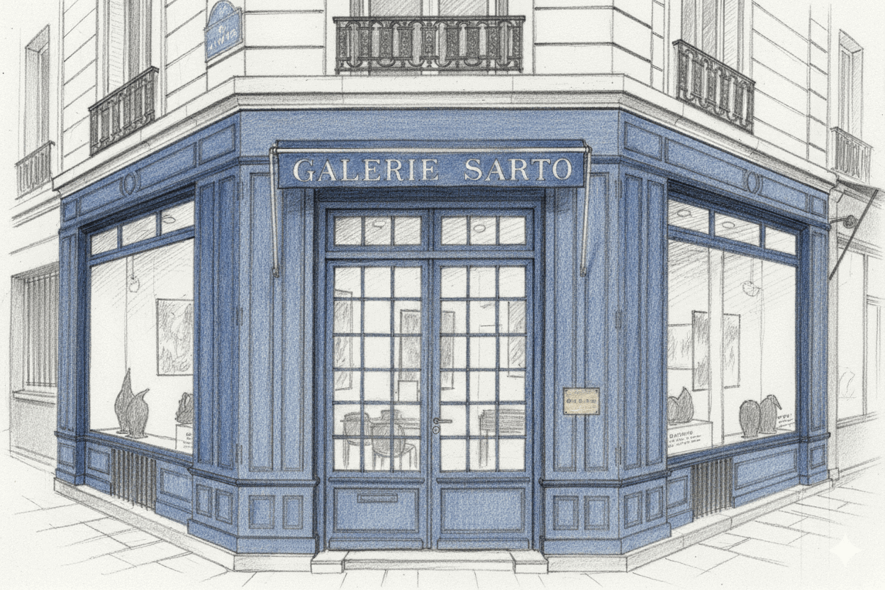 Dessin de la façade de la Galerie Sarto Paris 7 à côté du musée d'Orsay
