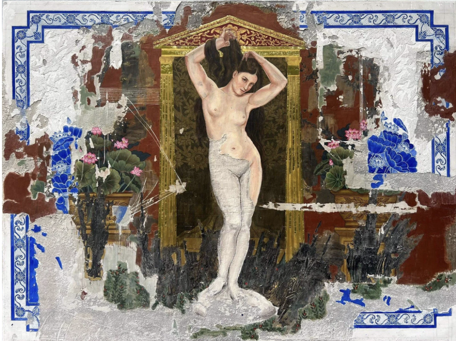 View of a painting by Pannaphan Yodmanee exposed at Sarto Gallery Paris 7 near Musée d'Orsay