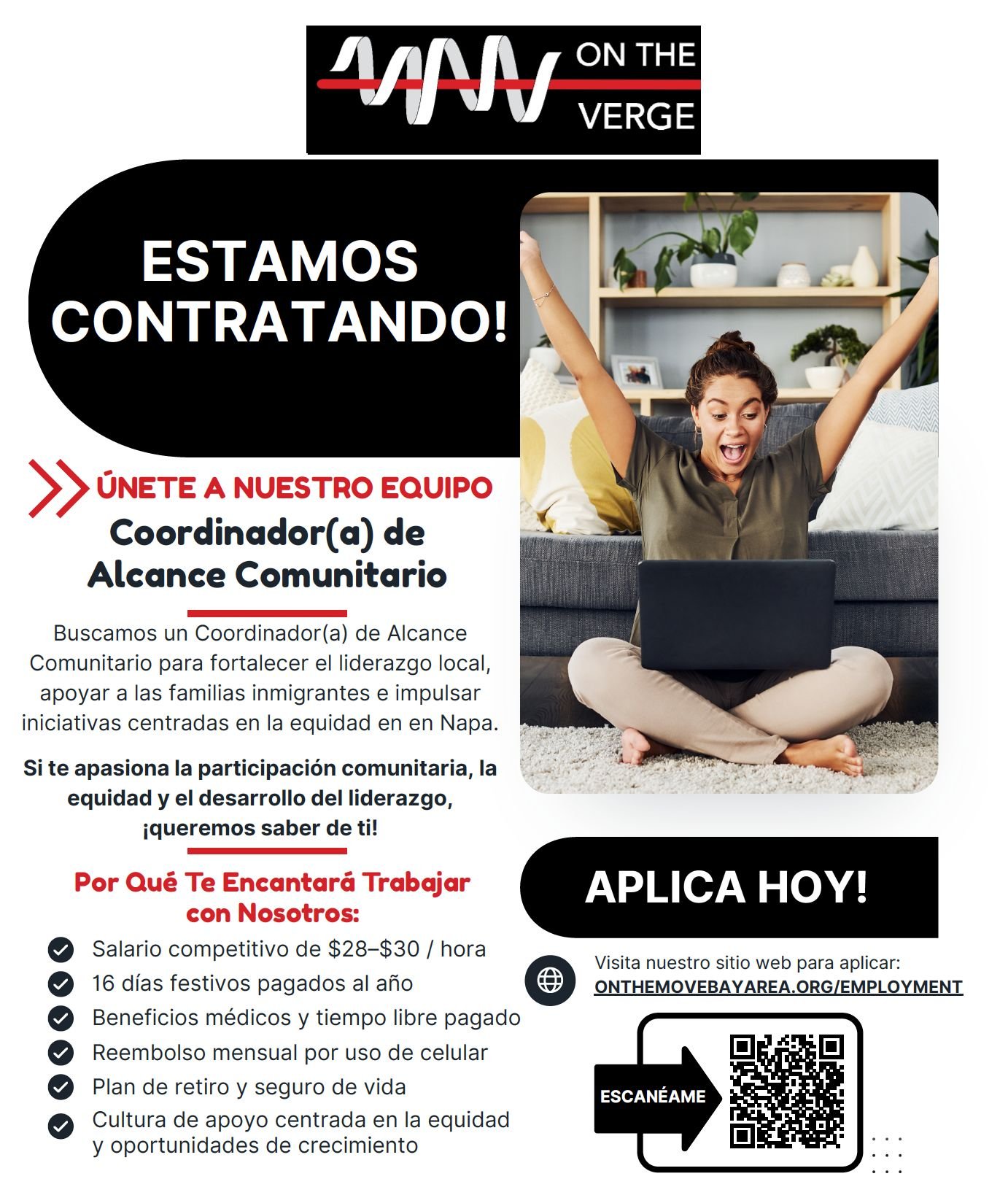 🌟 &iexcl;Estamos Contratando: Coordinador/a de Alcance Comunitaria (Napa, CA)! 🌟

Estamos muy emocionados de anunciar una vacante para Coordinador/a de Alcance Comunitaria para unirse a nuestro equipo. Esta es una oportunidad emocionante para traba