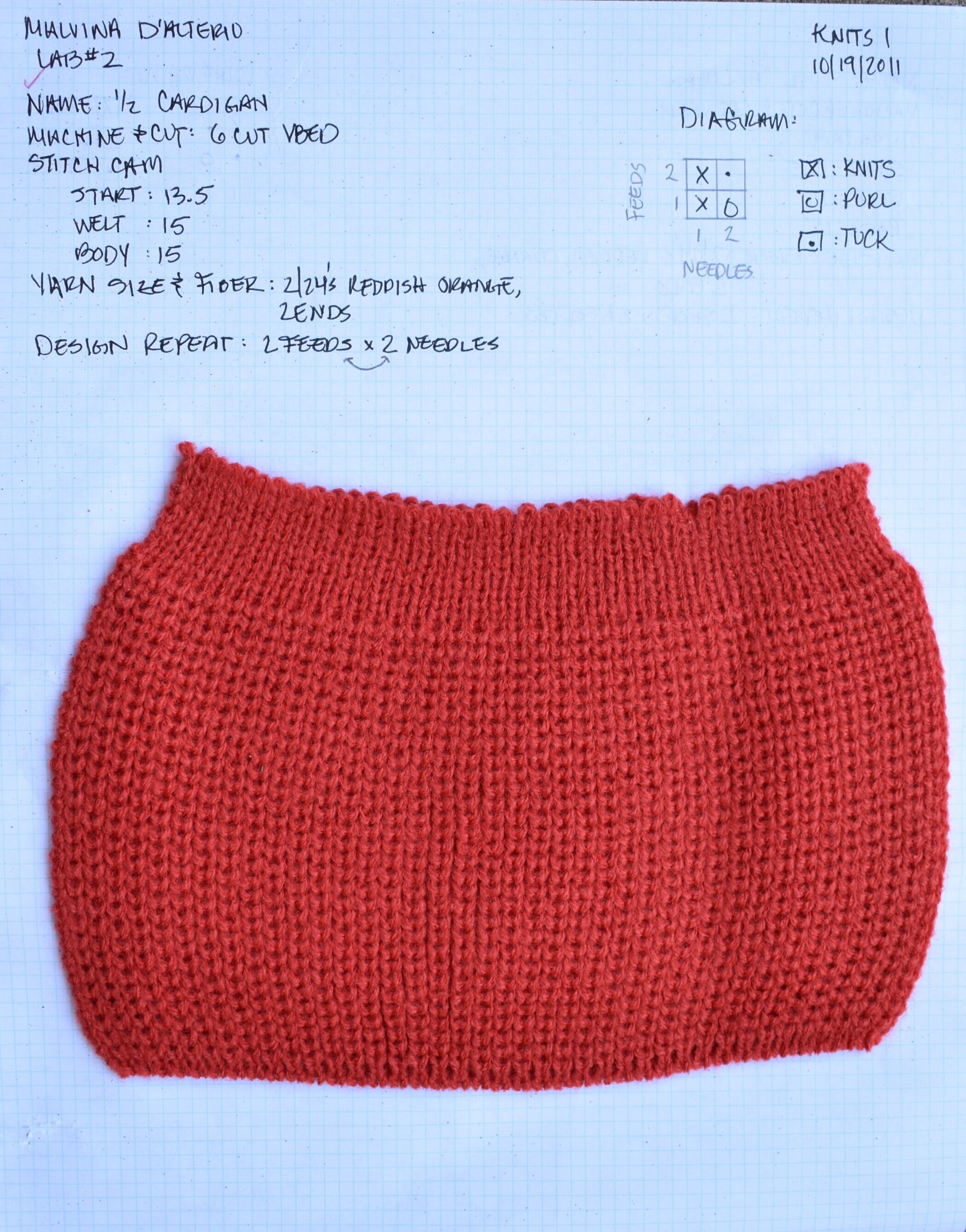 "Half Cardigan" Knitting Pattern Sample