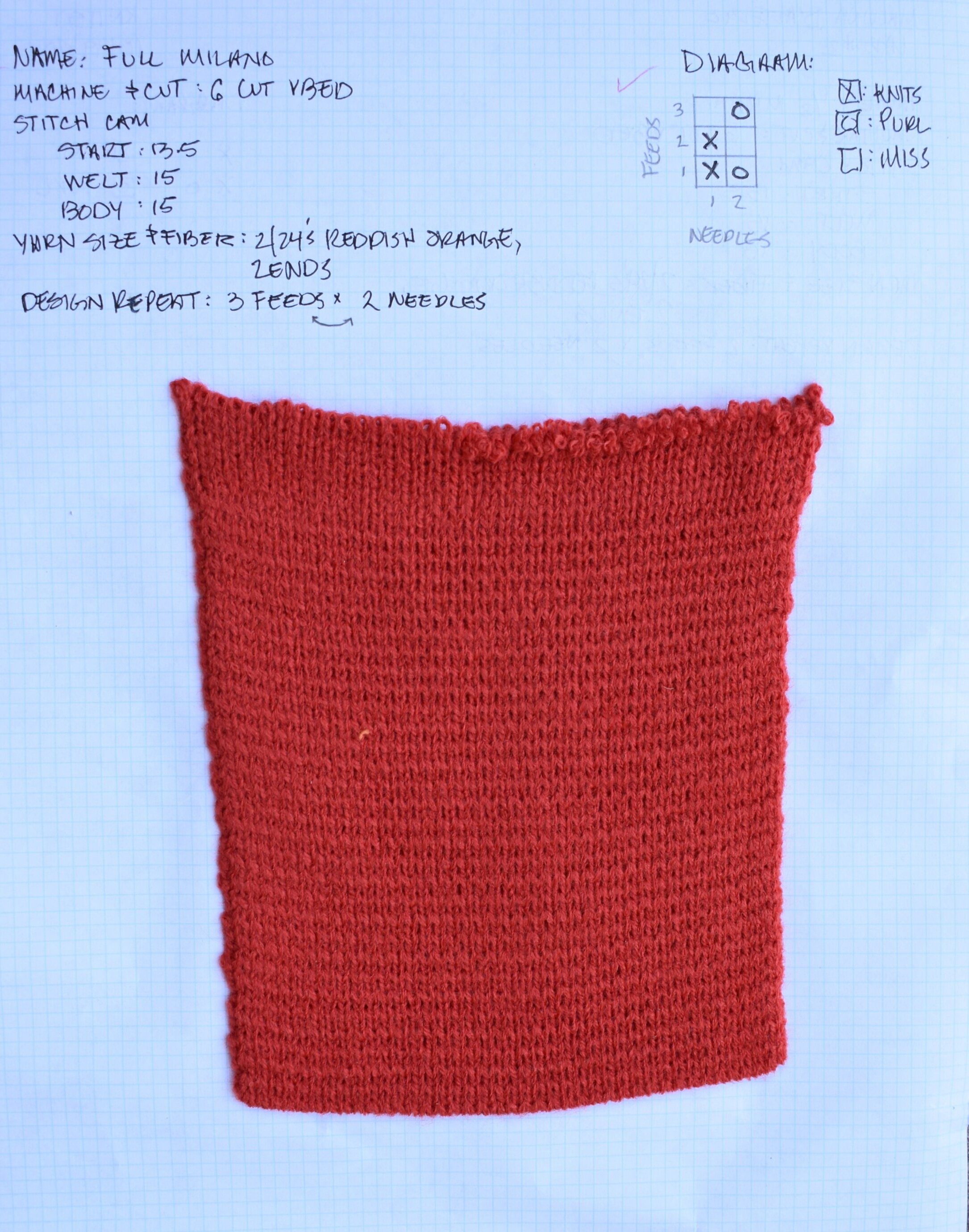 "Full Milano" Machine Knitting Pattern Sample