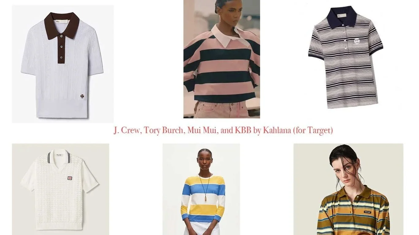 J. Crew, Tory Burch, Mui Mui, and KBB by Kahlana (for Target) polo shirts