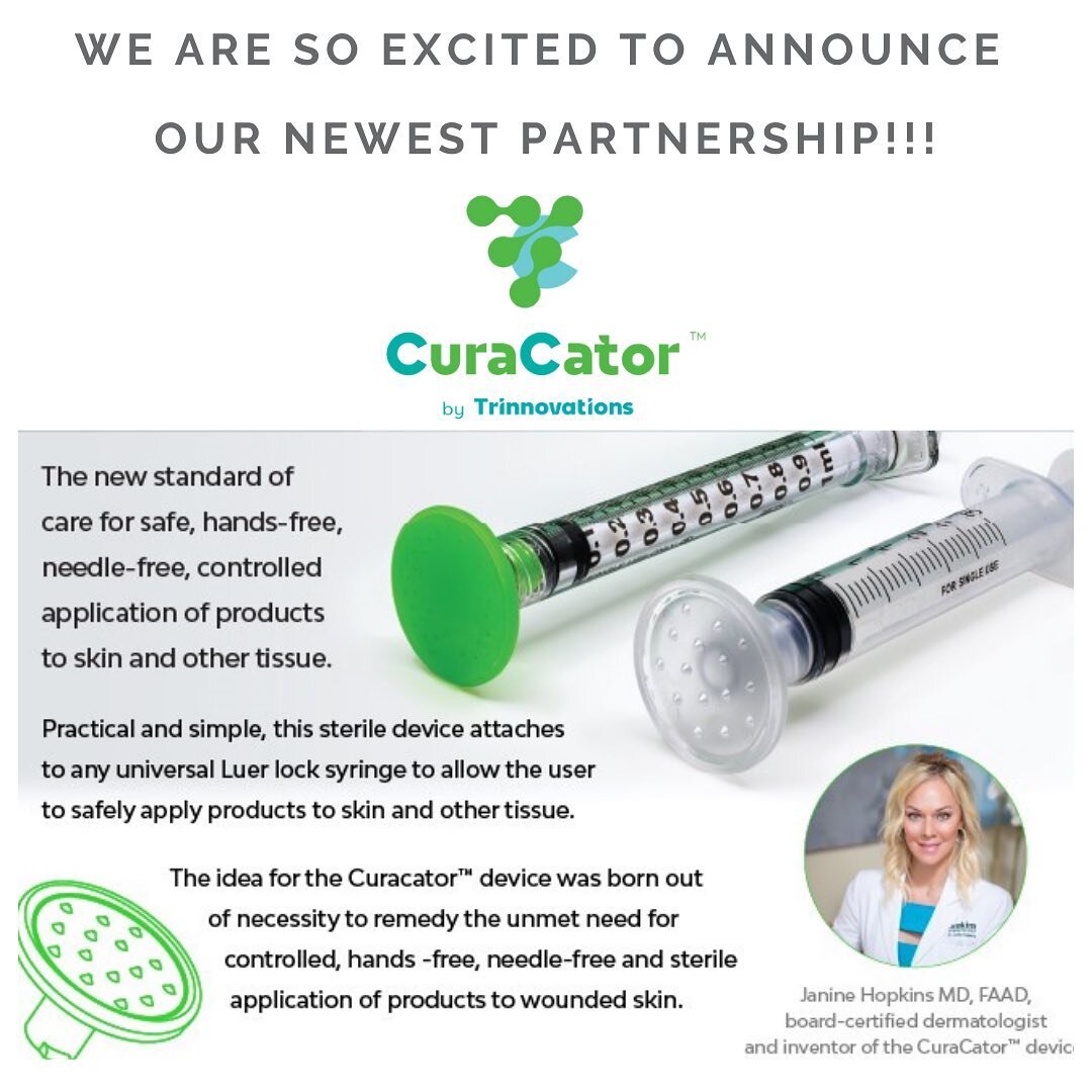 The CuraCator&trade; is a unique and innovative device for hands-free, needle-free, controlled application of products to skin or other tissue.  Save product, avoid stick risk, product drip  Email orders@sc-medical.com to get our SC MEDICAL EXCLUSIVE