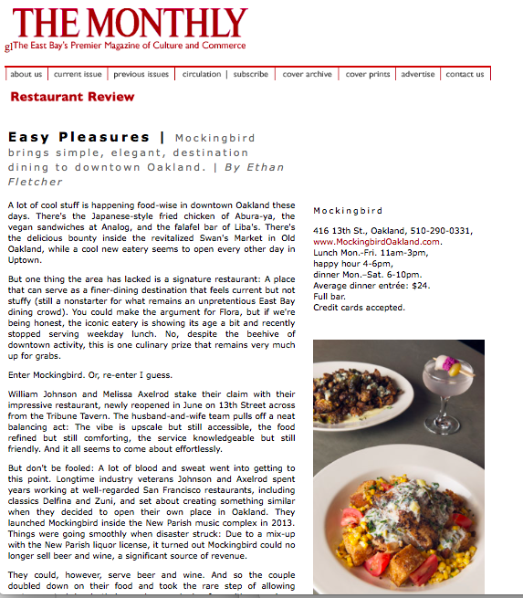 Extensive Review for Mockingbird in East Bay Monthly
