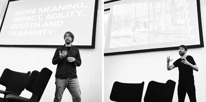 Mads Quistgaard (tv.) & Christian Pagh (th.) snakker til designmessen North Modern | Fra @Urgent.Agency