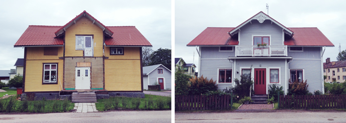 Jernbanen “Gamla Banan” og to huse i byen Norberg.