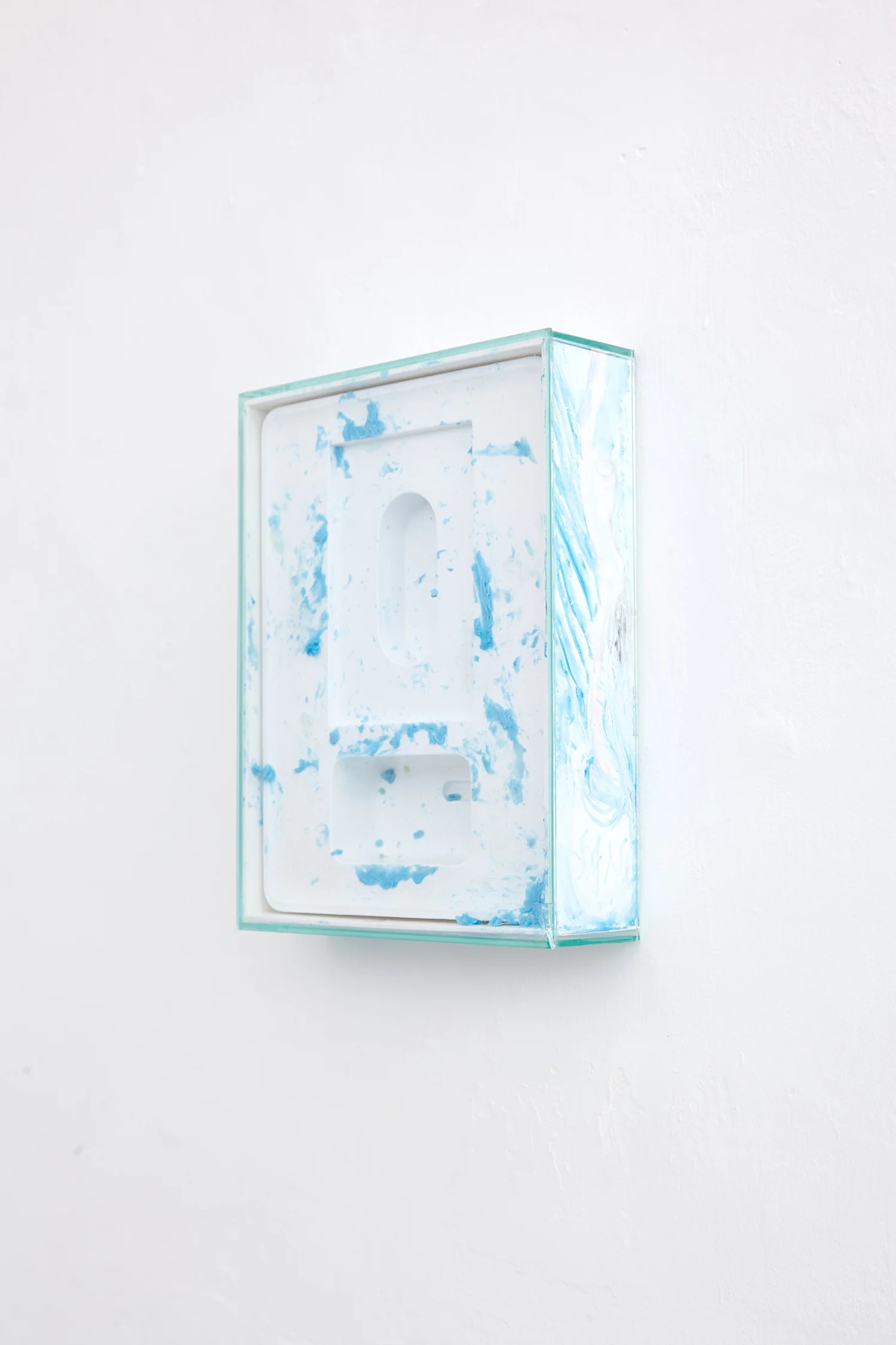 Empty Reliquary Circa 2015, 2016, iPad box, soap, olive oil, acrylic paint, glass. | Photo: Krisztián Zana.