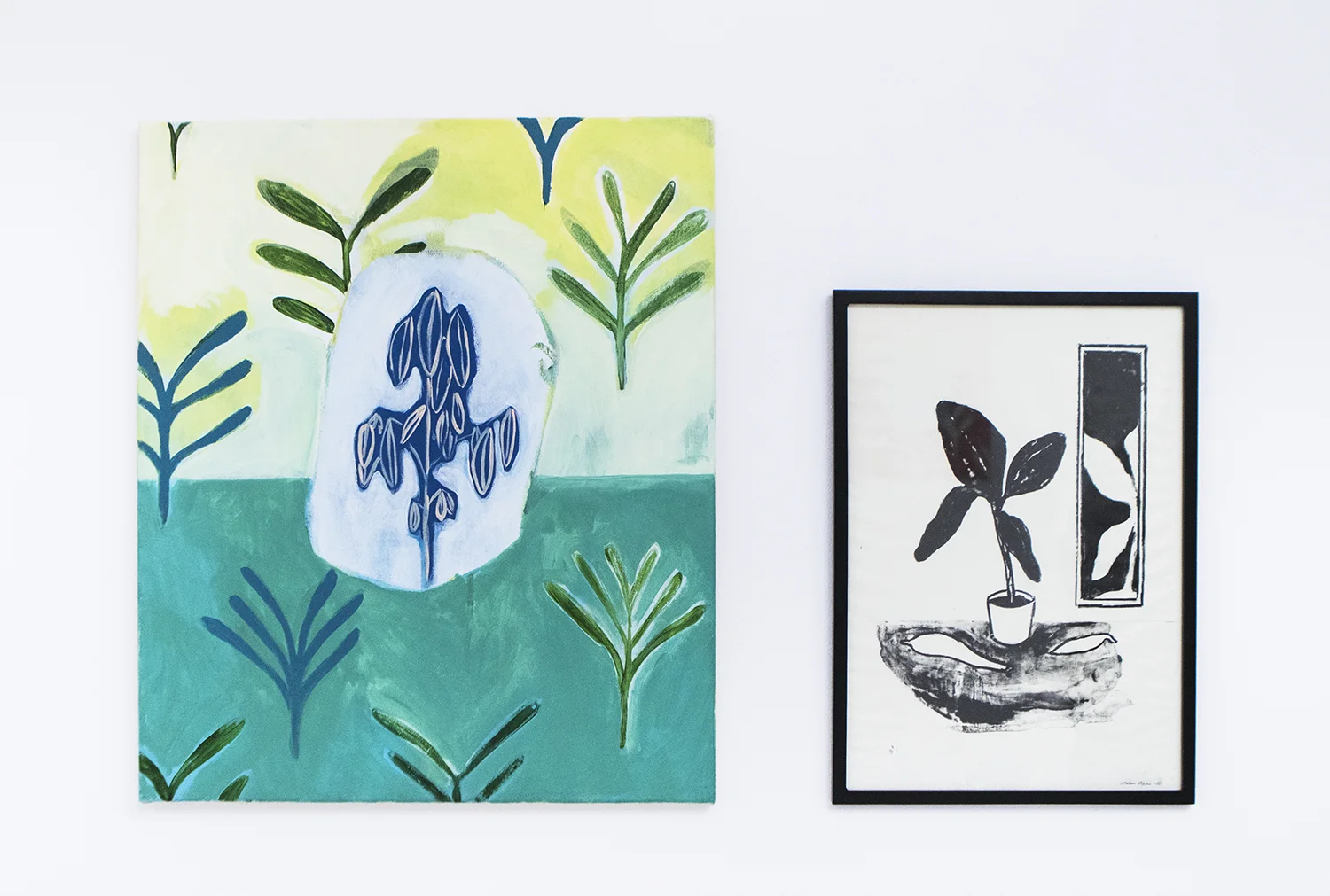 Coline Marotta "Untitled", 2017 (acrylic on canvas, 58x49cm) & Stefan Plahn "Freuds dagdröm", 2016 (Litograph on paper, 44x31cm) | Foto © I DO ART Agency.
