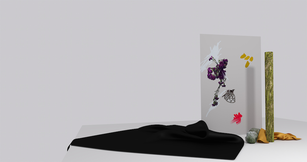 Lotte Rose Kjær Skau "Fire Gule Digital Pletter", 2016 (digital maleri i 3D miljø).