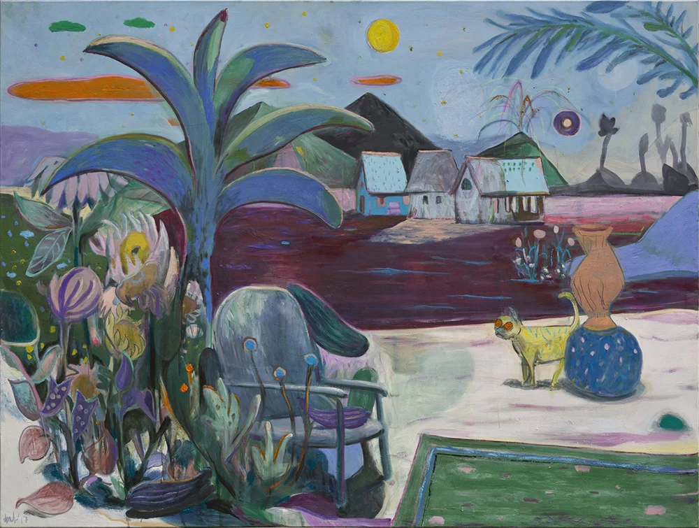 Daniel M. Thurau, Waiting For the sun (die Gurken) Oil, gouache & oil-crayon on canvas 150 x 200 cm.