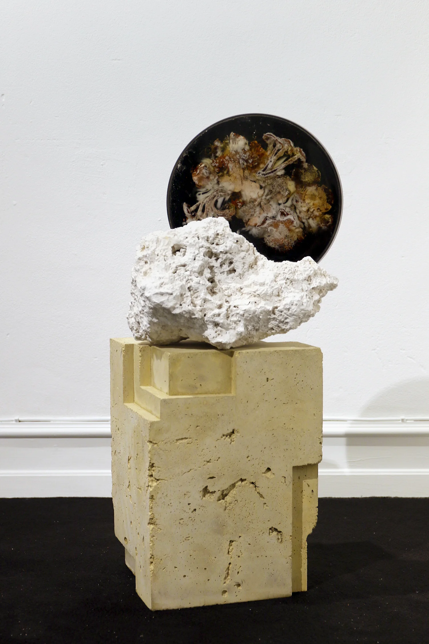 Studio ThinkingHand “Landscape Portrait #3,” 2018 (Epoxy resin, limestone fossil, pigment, flora, fungi. Foraged September 2017 from Kongelunden, DK. 38(w) x 38(h) x 22(d) cm).