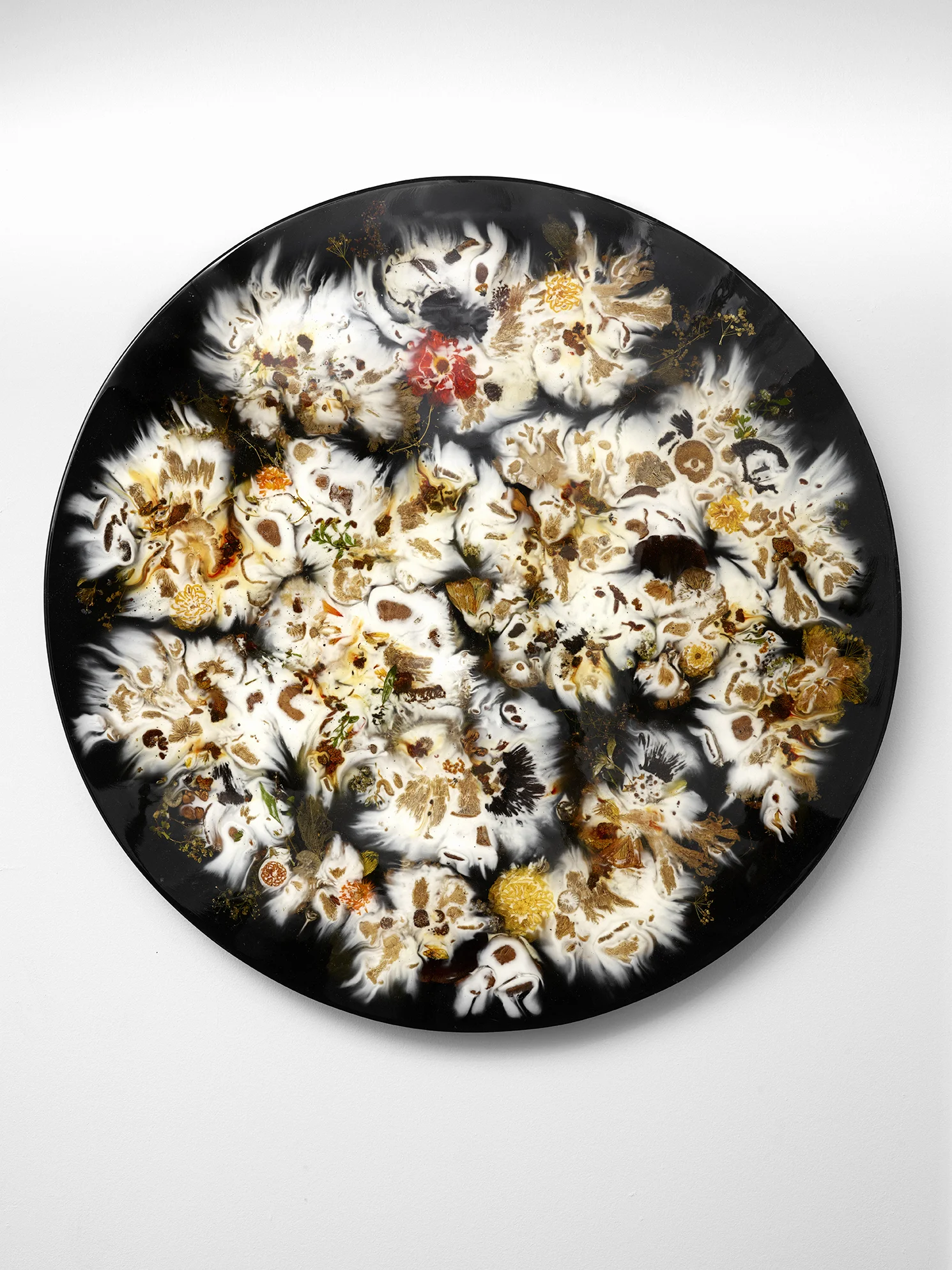 Studio ThinkingHand “Landscape Portrait #7,” 2018 (Epoxy, flora, fungi. Foraged september 2018 from Sjælland, DK. 108(ø) x 4(d) cm). Foto: Ken Hermann.