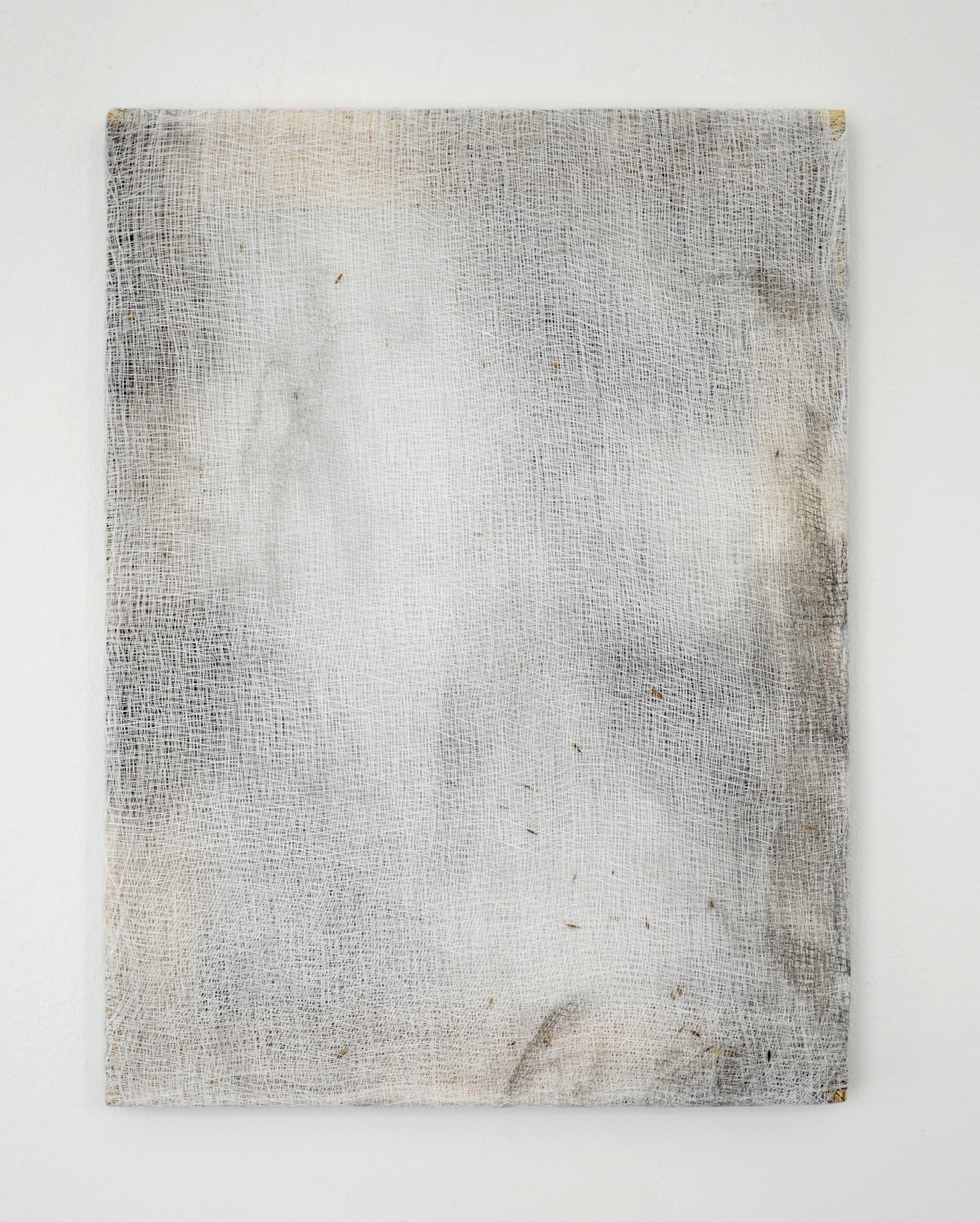 Alessandro Moroder “And There They Seemed. Bathed In Silence. All Alone,” 2019 (enamel and dirt on cheese cloth, 40x30cm).