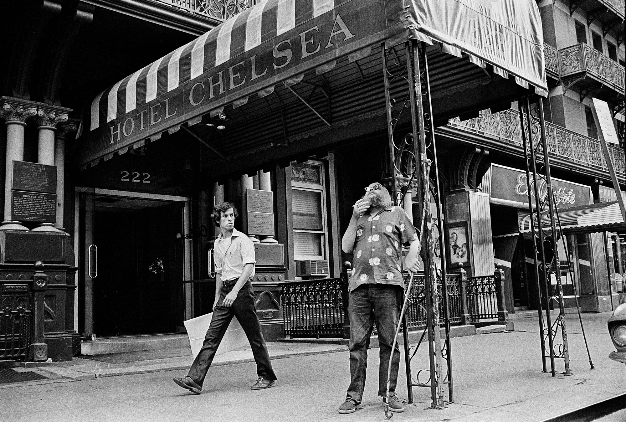  Video artist  Harry Smith  smokes a cigarette in front of the Chelsea Hotel 