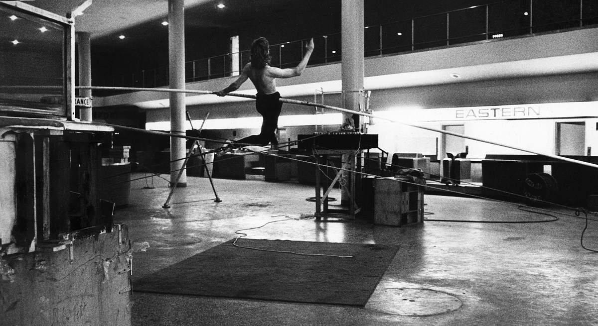  Rehearsing on wire at the former Eastern Air Lines office building on 104th St 
