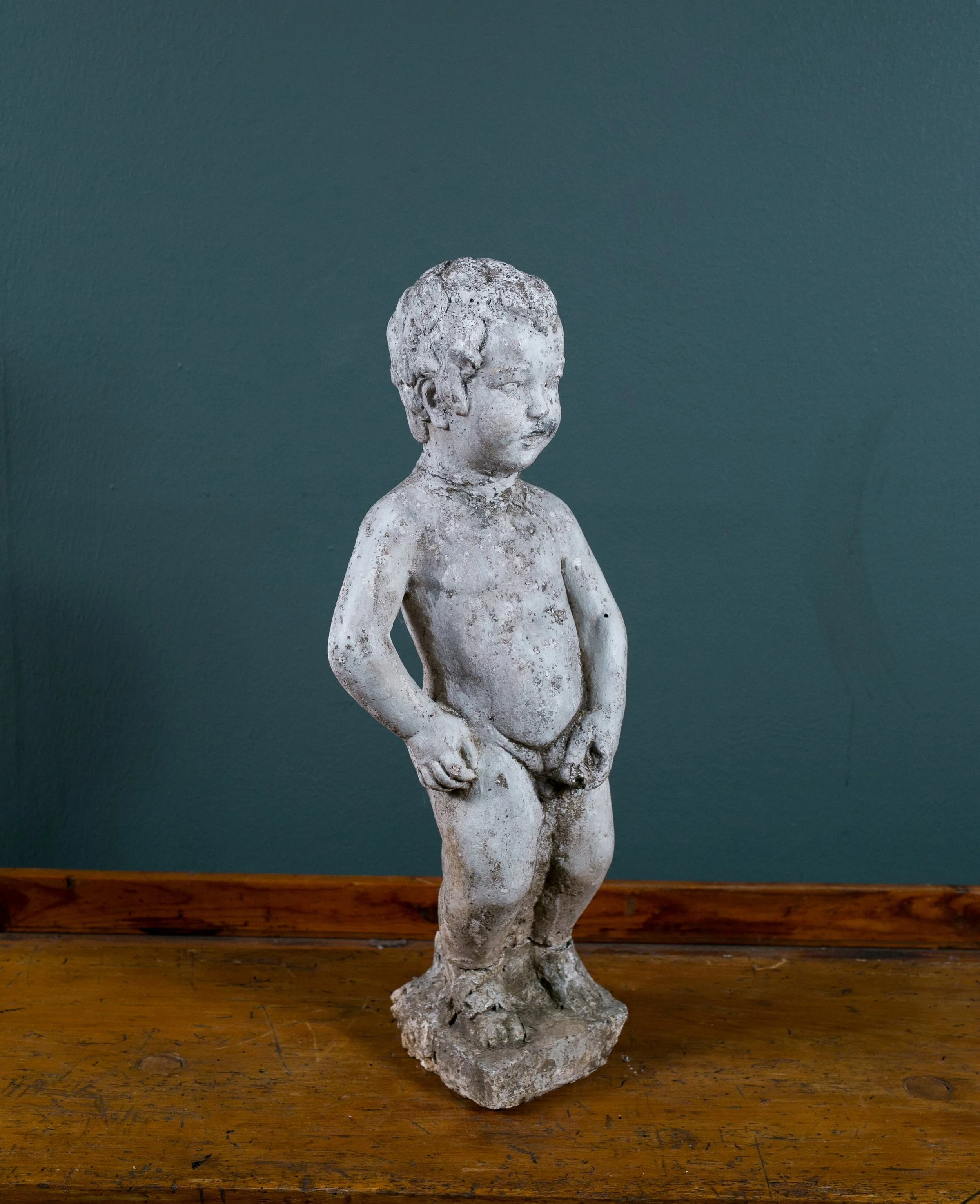 Antique Concrete Garden Statue of Nude Boy from Belgium, circa 1900