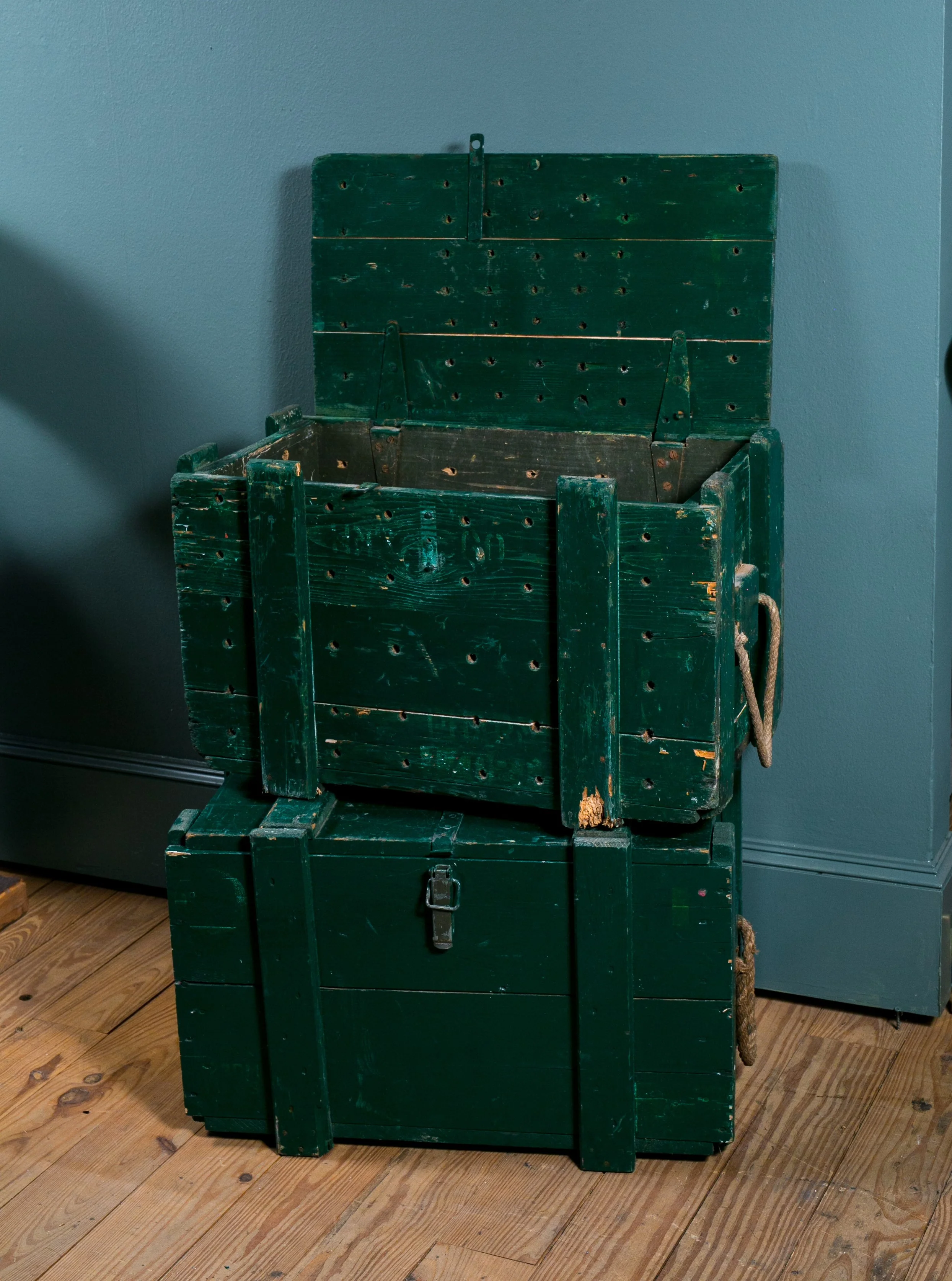 Vintage Painted Wooden Trunks, circa 1940