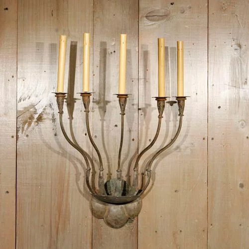 Custom Hand-Forged Iron "Fisher" Sconce with Five Lights