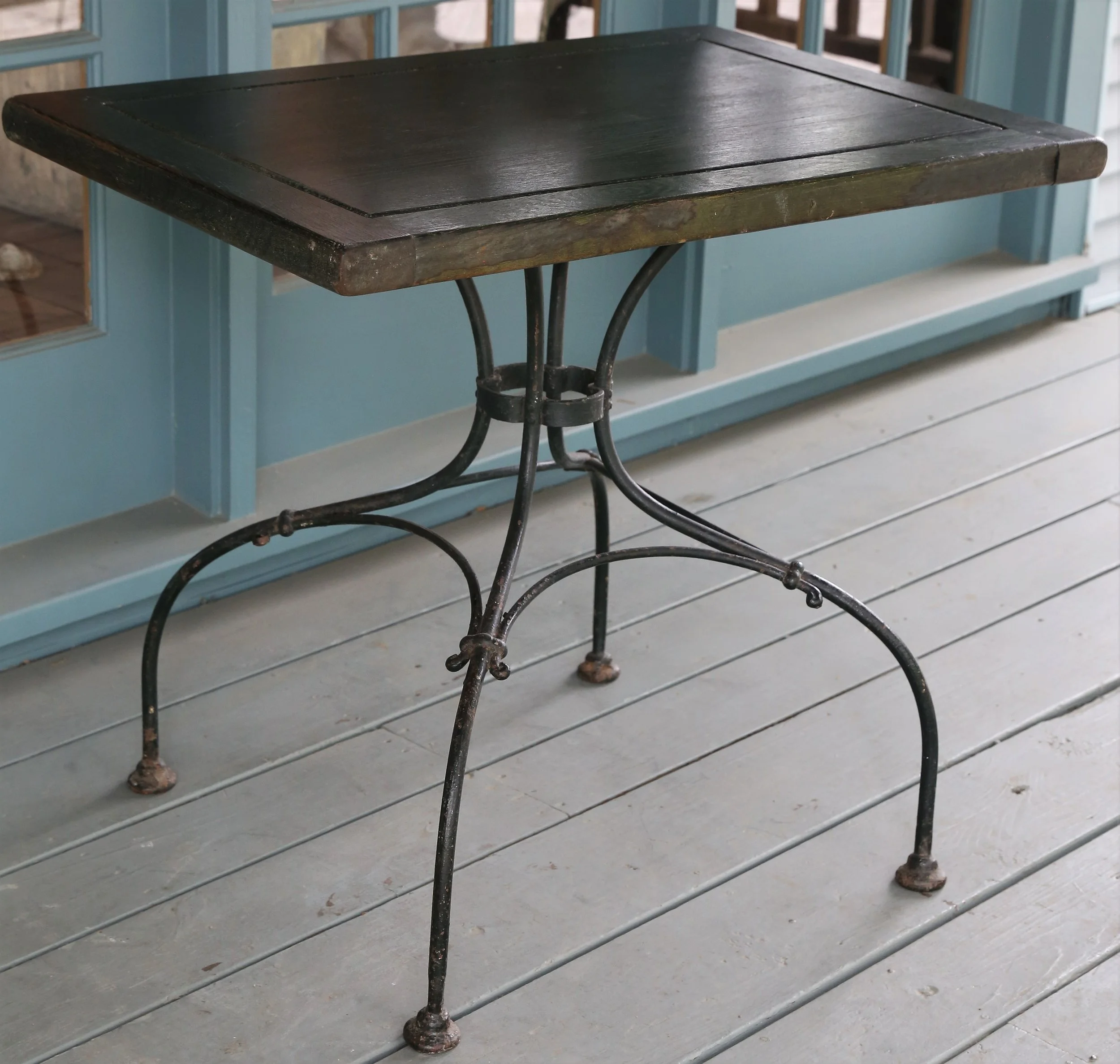 GREEN RECTANGULAR TOP TABLE WITH IRON LEGS