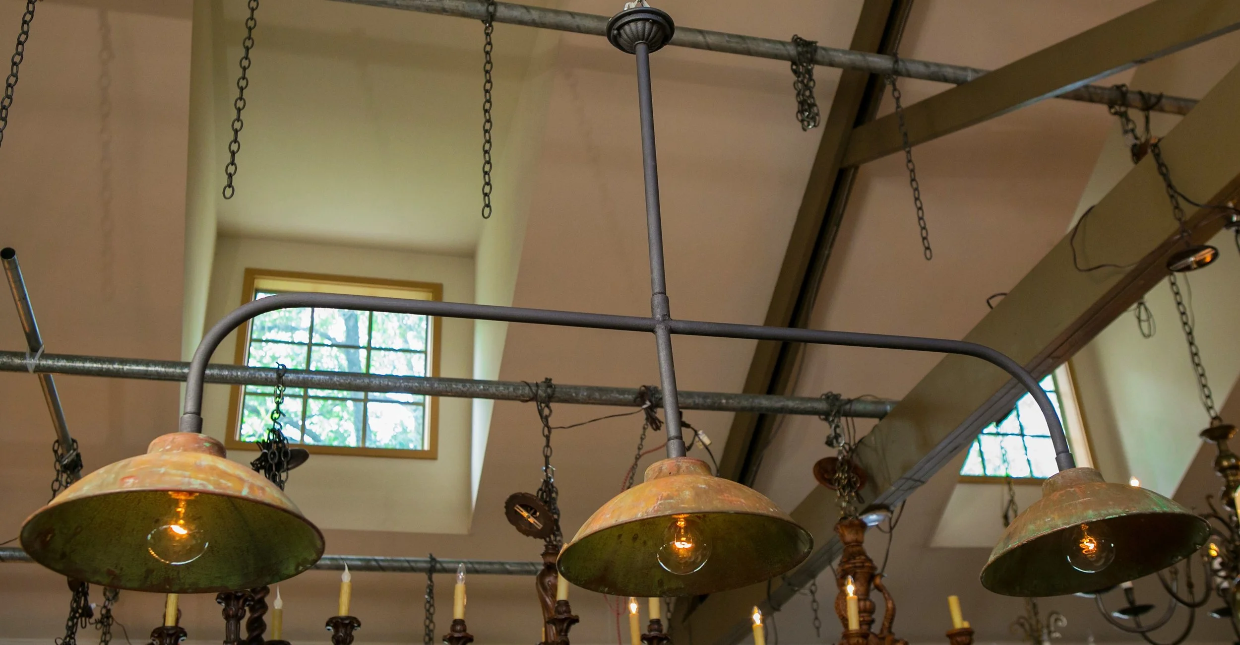 Iron and Vintage Belgian Copper Shaded Light