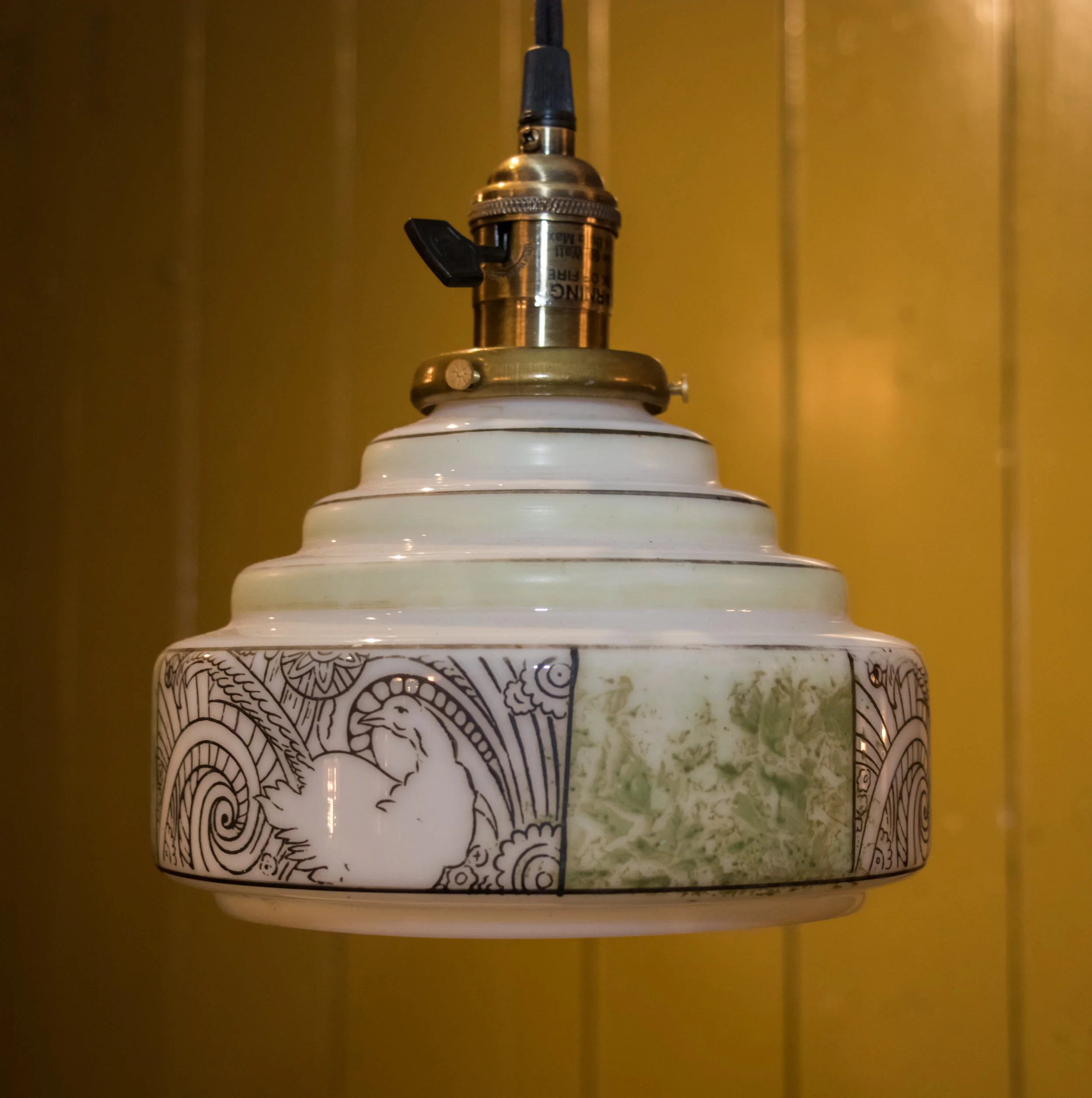 Hand-Painted Arts and Crafts Stepped Glass Pendant